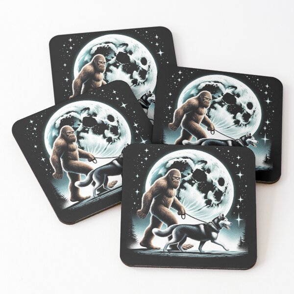 Item preview, Bigfoot Sasquatch Siberian Husky Walking Dog Lover Moon designed and sold by Kimberley King Art  King Art.