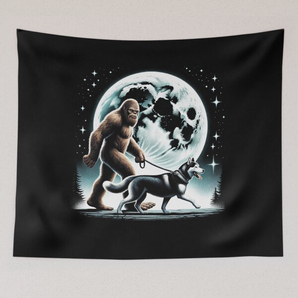 Item preview, Bigfoot Sasquatch Siberian Husky Walking Dog Lover Moon designed and sold by Kimberley King Art  King Art.