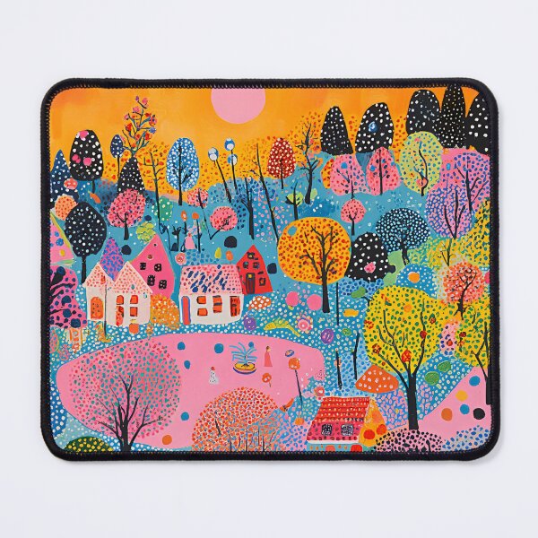 Item preview, Beautiful Pink Sunset, Fantasy Village in Pink and Blue, Polka Dot Pattern designed and sold by Neika Shimm Designs.