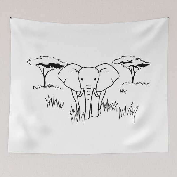 Item preview, Elephant Black Lines Savanna Landscape Nature Animal Art designed and sold by ART ATTACK ZONE.