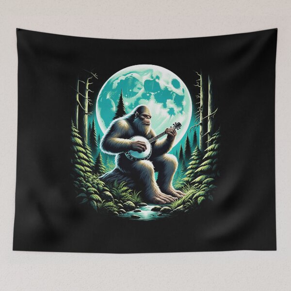 Item preview, Sasquatch Bigfoot Playing Banjo on Full Moon Banjo Player Banjoist designed and sold by Kimberley King Art  King Art.
