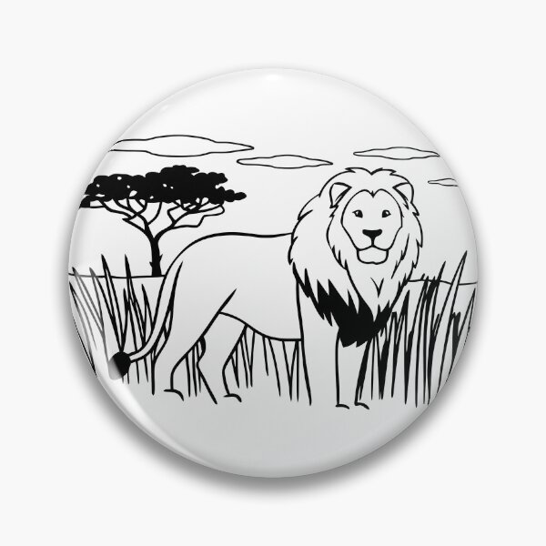 Item preview, Lion Black Lines Savanna Landscape Nature Animal Art designed and sold by ART ATTACK ZONE.
