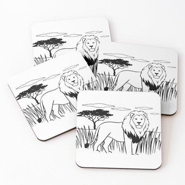 Item preview, Lion Black Lines Savanna Landscape Nature Animal Art designed and sold by ART ATTACK ZONE.