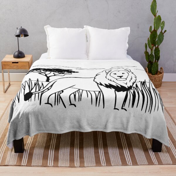 Item preview, Lion Black Lines Savanna Landscape Nature Animal Art designed and sold by ART ATTACK ZONE.