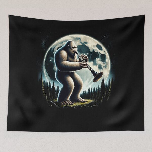 Item preview, Sasquatch Bigfoot Playing Clarinet on Full Moon Clarinet Player Clarinetist designed and sold by Kimberley King Art  King Art.