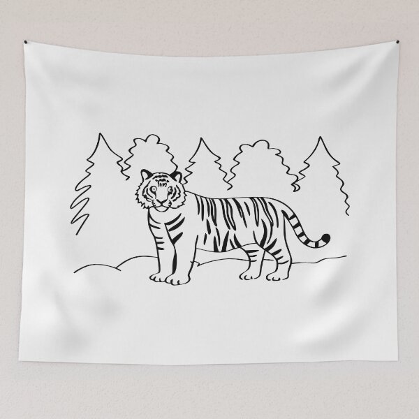 Item preview, Tiger Black Lines Savanna Landscape Nature Animal Art designed and sold by ART ATTACK ZONE.