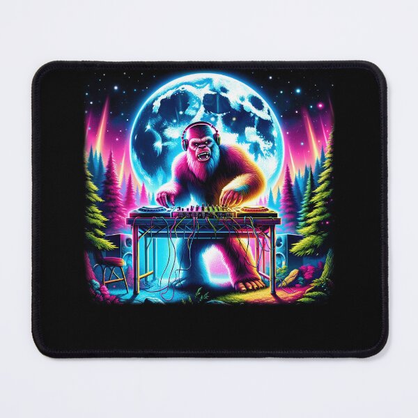 Item preview, Sasquatch Bigfoot DJ DJing in Forest EDM Dance Club designed and sold by Kimberley King Art  King Art.