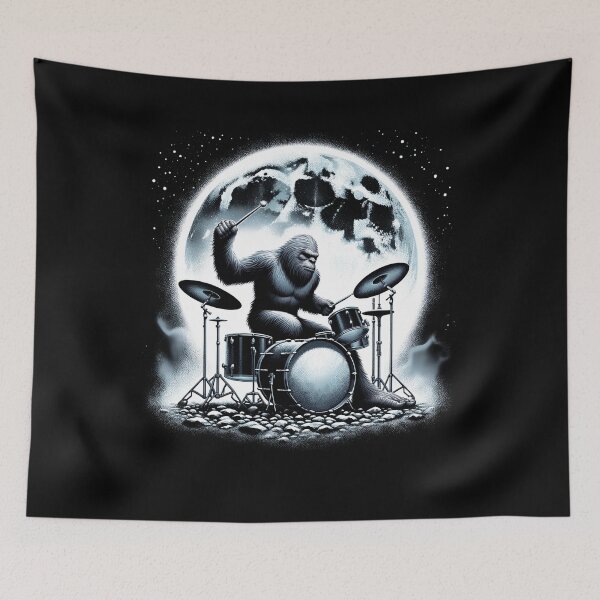 Item preview, Sasquatch Bigfoot Playing Drums on Full Moon Drumkit Player Drummer designed and sold by Kimberley King Art  King Art.