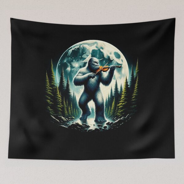 Item preview, Sasquatch Bigfoot Playing Fiddle on Full Moon Fiddle Player designed and sold by Kimberley King Art  King Art.