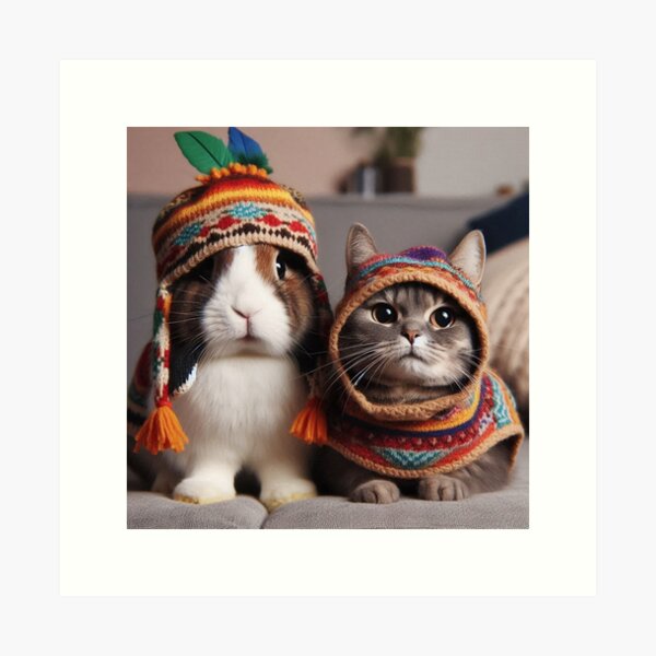 Aperçu de l'œuvre chat et lapin mignons créée et vendue par Dogandesighn.