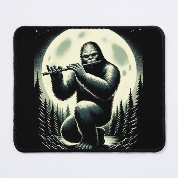 Item preview, Sasquatch Bigfoot Playing Flute on Full Moon Flute Player Flutist designed and sold by Kimberley King Art  King Art.