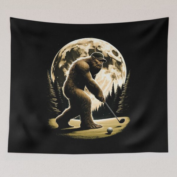 Item preview, Sasquatch Bigfoot Playing Golf on Full Moon Golfer designed and sold by Kimberley King Art  King Art.