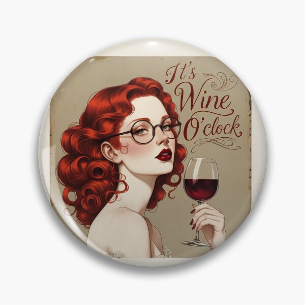 Item preview, Its Wine O'Clock! Red haired woman beautiful poster art designed and sold by Vintage Designs +.