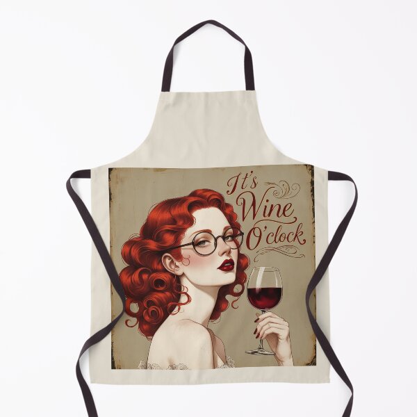 Item preview, Its Wine O'Clock! Red haired woman beautiful poster art designed and sold by Vintage Designs +.