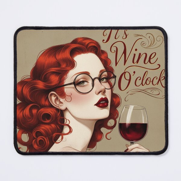 Item preview, Its Wine O'Clock! Red haired woman beautiful poster art designed and sold by Vintage Designs +.