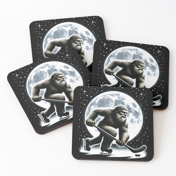 Artikelvorschau, Sasquatch Bigfoot spielt Hockey bei Vollmond Hockeyspieler entworfen und verkauft von Kimberley King Art King Art.