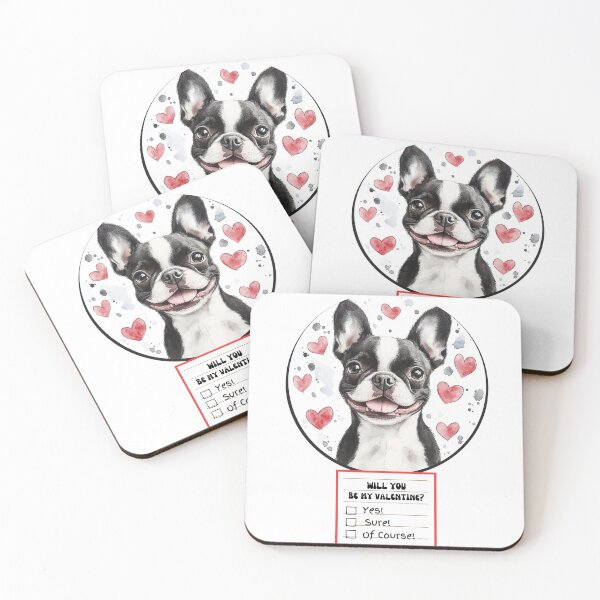 Item preview, Adorable Watercolor Boston Terrier with  Circle and Hearts – Valentine’s Day Question designed and sold by M1234s.