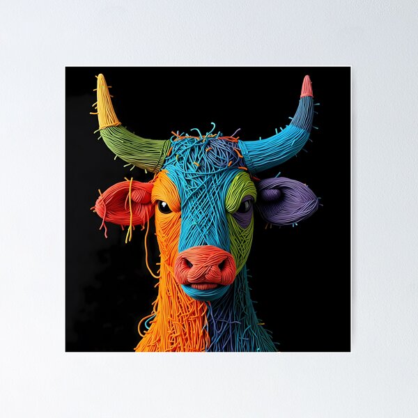 Item preview, Bull Colors Animals Yarn Sculptures Art Creative Texture designed and sold by ART ATTACK ZONE.