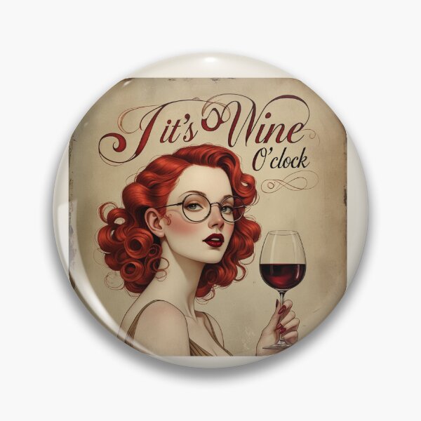 Item preview, Its Wine O'Clock! Red haired woman beautiful poster art designed and sold by Vintage Designs +.