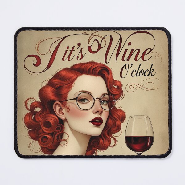 Item preview, Its Wine O'Clock! Red haired woman beautiful poster art designed and sold by Vintage Designs +.