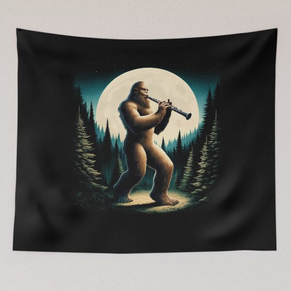 Item preview, Sasquatch Bigfoot Playing Oboe on Full Moon Oboe Player Oboist designed and sold by Kimberley King Art  King Art.