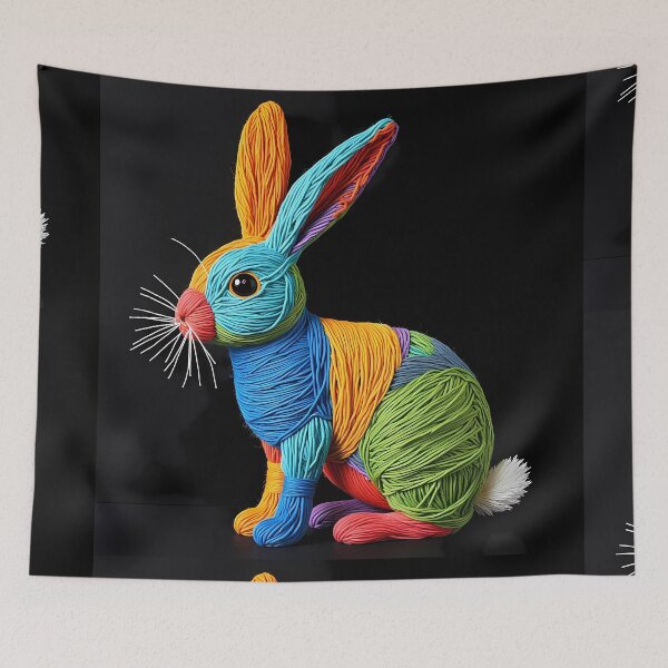 Item preview, Rabbits Colorful Animals Yarn Sculptures Art Creative Texture designed and sold by ART ATTACK ZONE.