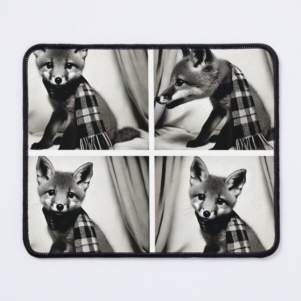Item preview, Cute Fox Cub Wearing a Plaid Scarf | Adorable Photobooth Fox | Cozy and Playful Animal Poses | Winter Fox Photography designed and sold by PaintedPixels01.