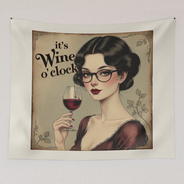 Item preview, Its Wine O'Clock! Redhead beautiful poster art designed and sold by Vintage Designs +.