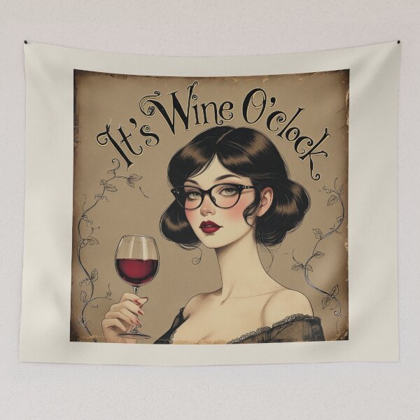Item preview, Its Wine O'Clock! Redhead beautiful poster art designed and sold by Vintage Designs +.