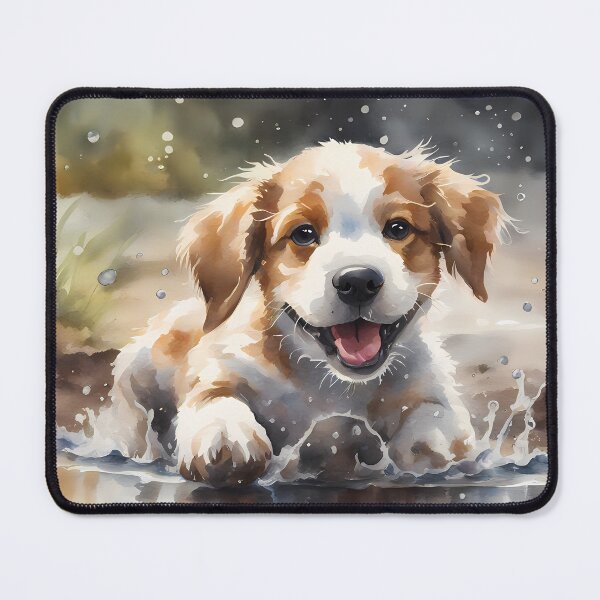 Item preview, Happy Brown-White Puppy in Puddle designed and sold by CalmnessbyChoice.