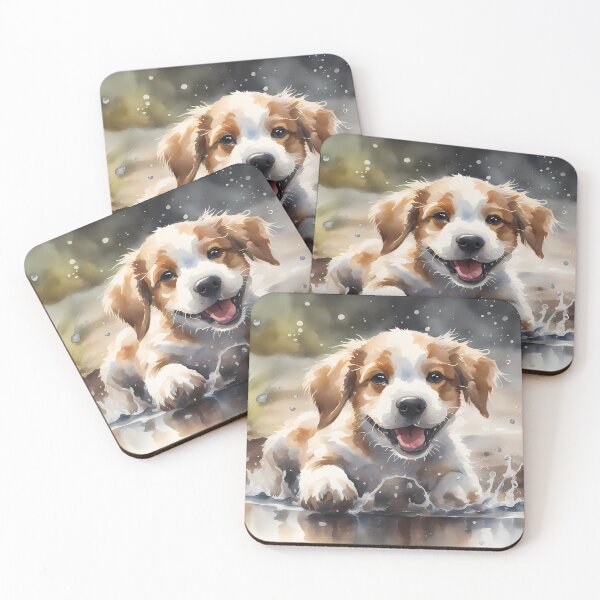 Item preview, Happy Brown-White Puppy in Puddle designed and sold by CalmnessbyChoice.