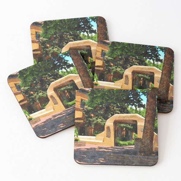 Item preview, Watercolor depiction of Old Town Albuquerque's distinctive architecture and lush greenery designed and sold by GestaltImagery.