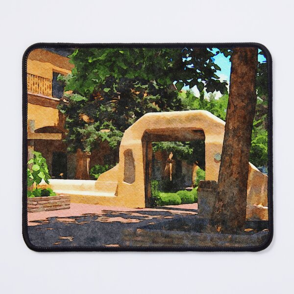 Item preview, Watercolor depiction of Old Town Albuquerque's distinctive architecture and lush greenery designed and sold by GestaltImagery.