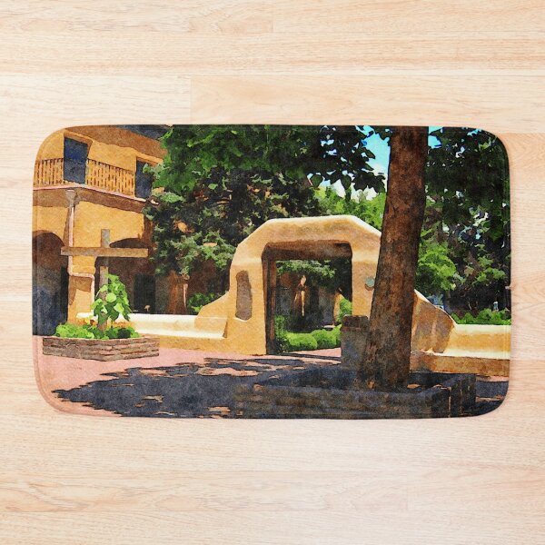 Item preview, Watercolor depiction of Old Town Albuquerque's distinctive architecture and lush greenery designed and sold by GestaltImagery.