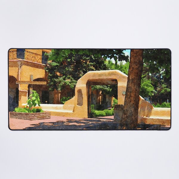 Item preview, Watercolor depiction of Old Town Albuquerque's distinctive architecture and lush greenery designed and sold by GestaltImagery.