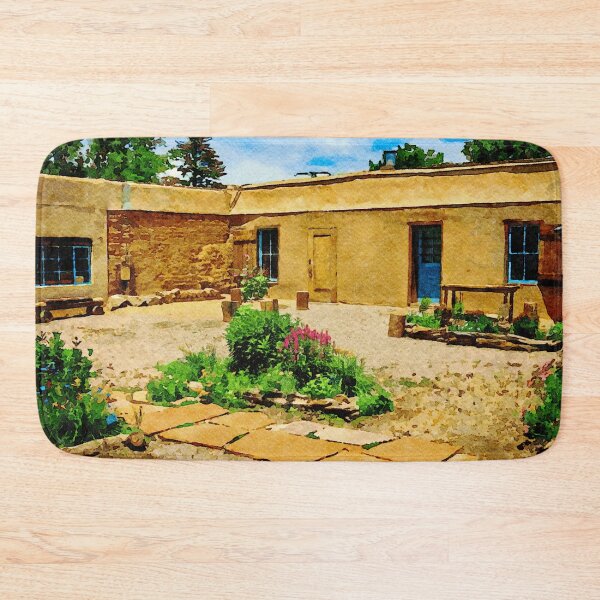 Item preview, Charming adobe courtyard in watercolor depicting Taos, New Mexico designed and sold by GestaltImagery.