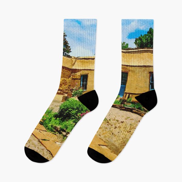 Item preview, Charming adobe courtyard in watercolor depicting Taos, New Mexico designed and sold by GestaltImagery.