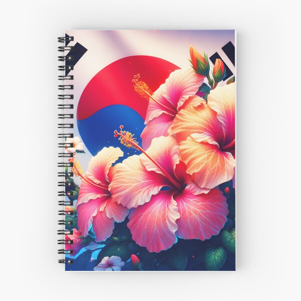 Item preview, pink hibiscus national flower Mugunghwa against a south korean flag digitalart designed and sold by EmeraldeaArt.