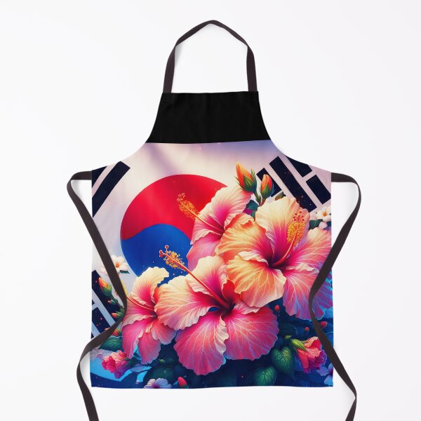 Item preview, pink hibiscus national flower Mugunghwa against a south korean flag digitalart designed and sold by EmeraldeaArt.