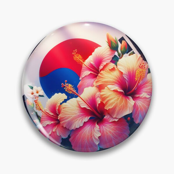 Item preview, pink hibiscus national flower Mugunghwa against a south korean flag digitalart designed and sold by EmeraldeaArt.
