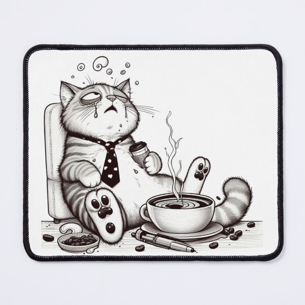Item preview, lazy cat drinking coffee designed and sold by Wild Whiskers Studio.