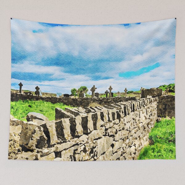 Item preview, Watercolor painting of a historic cemetery on Inishmore, Aran Islands designed and sold by GestaltImagery.