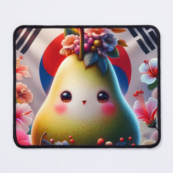 Item preview, south korean kawaii pear national fruit asian pear surrounded by hibiscuses cute digitalart  designed and sold by EmeraldeaArt.