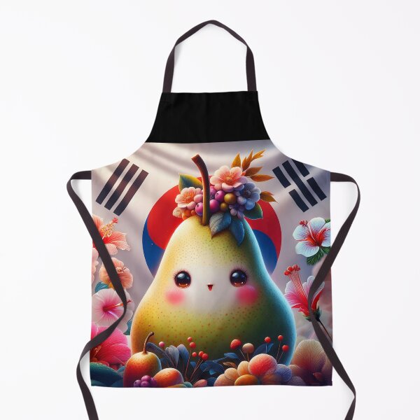 Item preview, south korean kawaii pear national fruit asian pear surrounded by hibiscuses cute digitalart designed and sold by EmeraldeaArt.