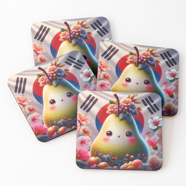 Item preview, south korean kawaii pear national fruit asian pear surrounded by hibiscuses cute digitalart  designed and sold by EmeraldeaArt.