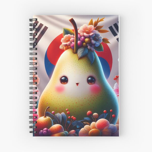 Item preview, south korean kawaii pear national fruit asian pear surrounded by hibiscuses cute digitalart  designed and sold by EmeraldeaArt.