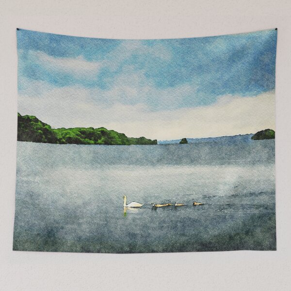 Item preview, Serene watercolor of swans on Lough Leane in County Kerry, Ireland designed and sold by GestaltImagery.