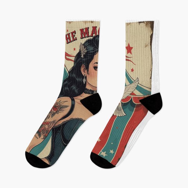 Item preview, The Magic Show rustic Magic Circus Poster with beautiful Tattooed Girl designed and sold by Vintage Designs +.