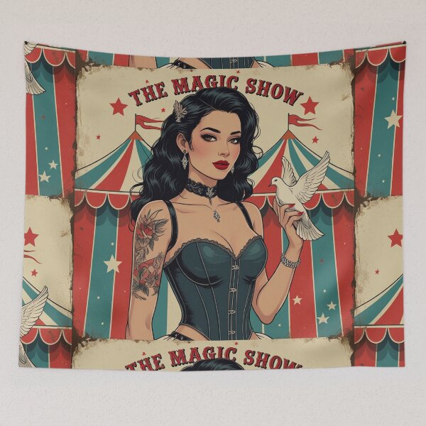 Item preview, The Magic Show rustic Magic Circus Poster with beautiful Tattooed Girl designed and sold by Vintage Designs +.