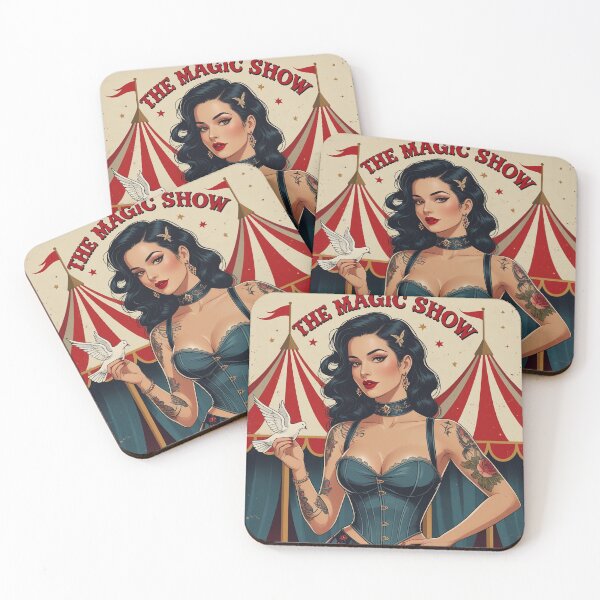 Item preview,  The Magic Show rustic Magic Circus Poster with beautiful Tattooed Girl designed and sold by Vintage Designs +.